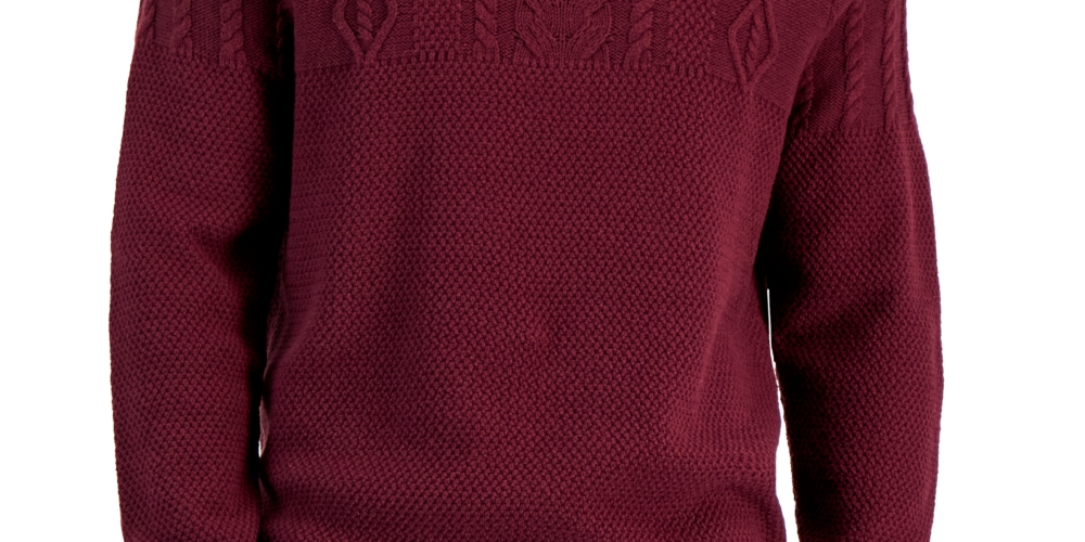 Suéter de gola alta robusto de malha trançada masculino Club Room, vermelho, tamanho pequeno