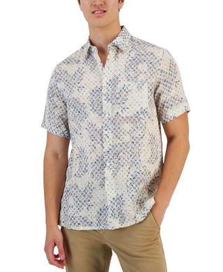 Club Room Men's Assertta Leaf Print Linen Short Sleeve Shirt White Size Medium