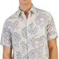 Camisa de linho com estampa de folha Assertta masculina Club Room, manga curta, branca, tamanho médio