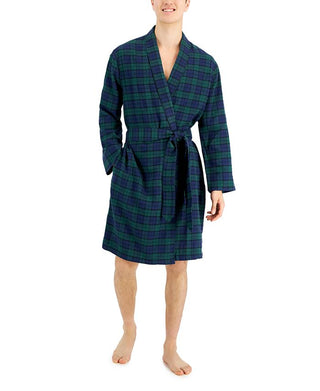 Club Room Men's Plaid Plush Flannel Robe Blue Size X-Large