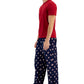 Conjunto de pijama masculino Club Room com blusa lisa e calça de Papai Noel, azul, tamanho médio