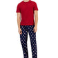 Conjunto de pijama masculino Club Room com blusa lisa e calça de Papai Noel, azul, tamanho extragrande