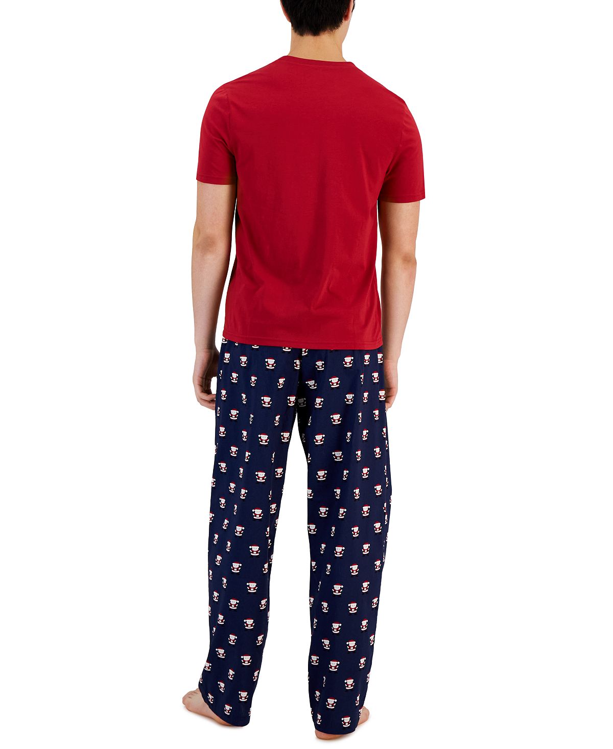 Conjunto de pijama masculino Club Room com blusa lisa e calça de Papai Noel, azul, tamanho extragrande