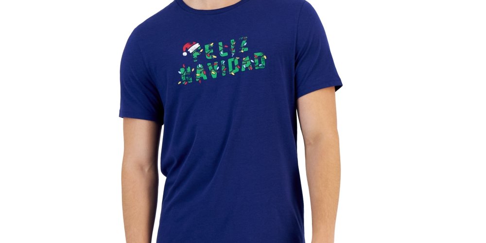 Conjunto de camiseta de manga curta com estampa gráfica e shorts de pijama lisos Club Room para homens, tamanho XX-G