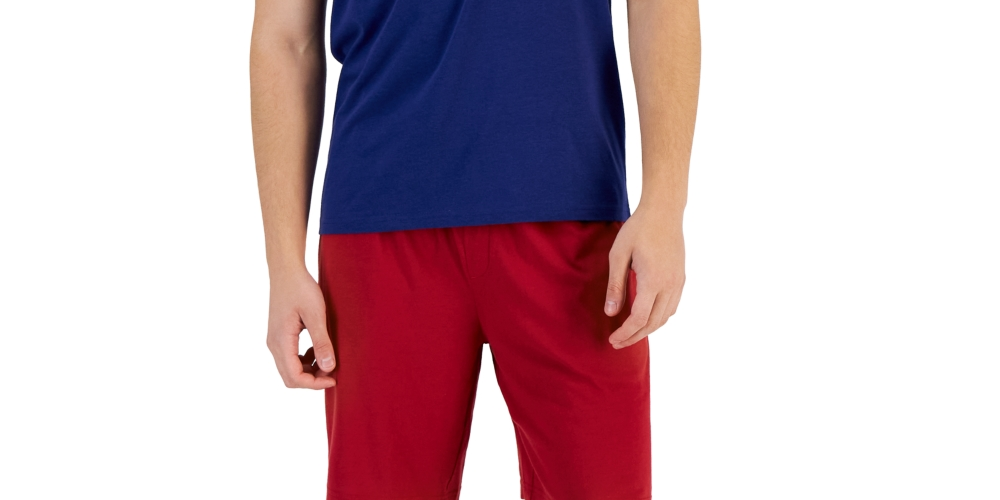 Conjunto de camiseta de manga curta com estampa gráfica e shorts de pijama lisos Club Room para homens, tamanho XX-G