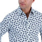 Camisa social masculina de algodão estampada com botões, tamanho pequeno, azul