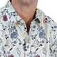 Camisa social masculina Club Room Editto Floral manga comprida com botões, azul, tamanho pequeno
