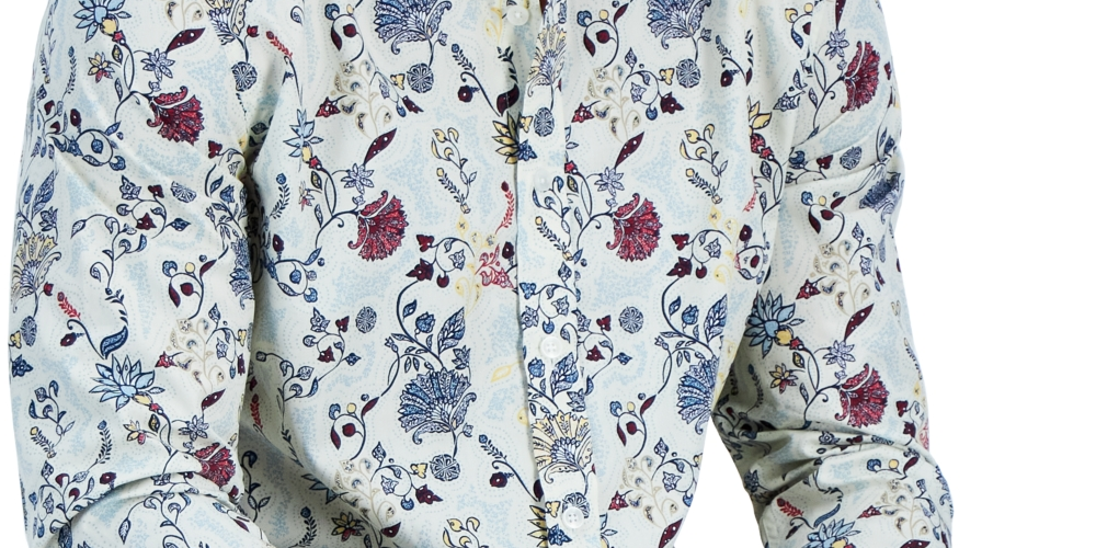 Camisa social masculina Club Room Editto Floral manga comprida com botões, azul, tamanho pequeno