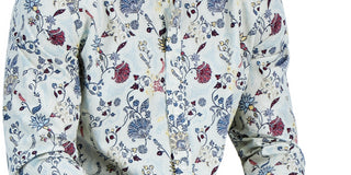 Camisa social masculina Club Room Editto Floral manga comprida com botões, azul, tamanho pequeno