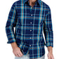 Camisa xadrez de algodão masculina Club Room, azul, tamanho pequeno