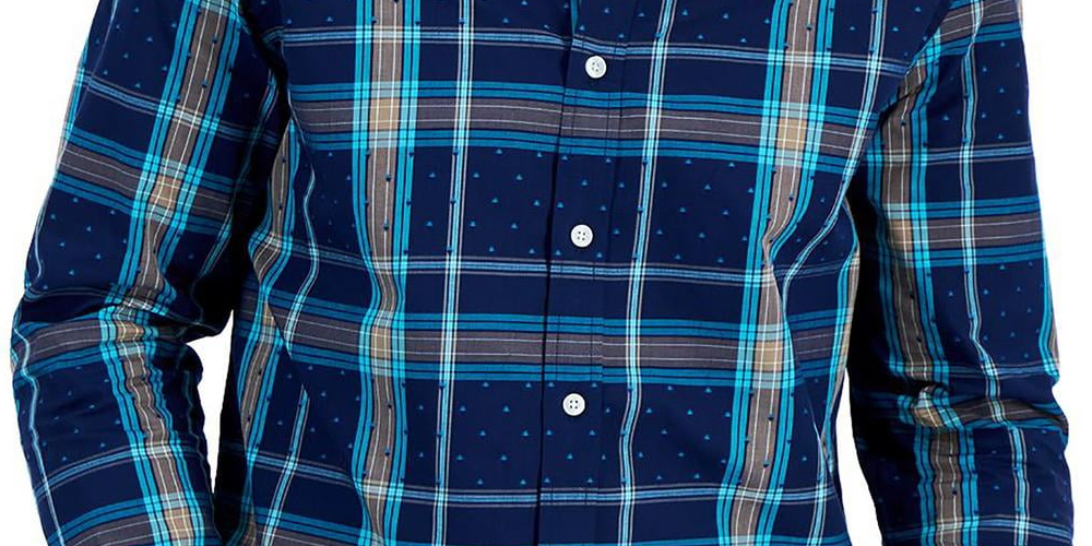Camisa xadrez de algodão masculina Club Room, azul, tamanho pequeno