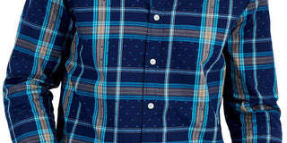 Camisa xadrez de algodão masculina Club Room, azul, tamanho pequeno