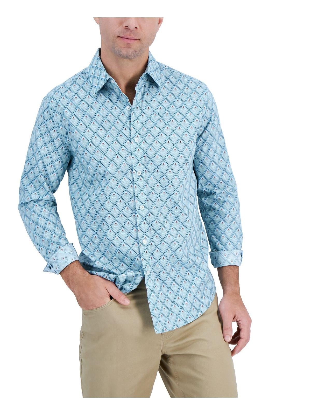 Camisa masculina Club Room com estampa geométrica e manga comprida, tamanho XX-G