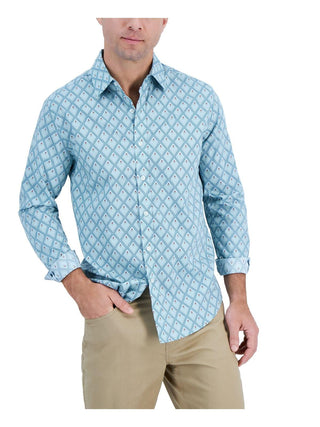 Camisa masculina Club Room com estampa geométrica e manga comprida, tamanho XX-G