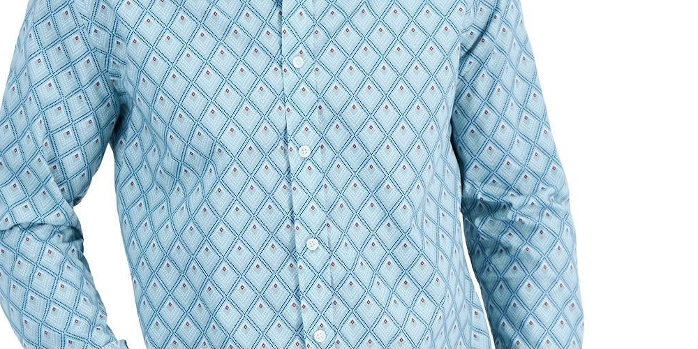 Camisa masculina Club Room com estampa geométrica e manga comprida, tamanho XX-G