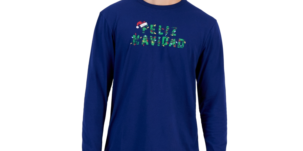 Conjunto de pijama masculino Club Room, 2 peças, camiseta de manga comprida e calça de lã, vermelho, tamanho grande