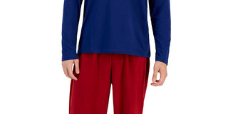 Conjunto de pijama masculino Club Room, 2 peças, camiseta de manga comprida e calça de lã, vermelho, tamanho grande