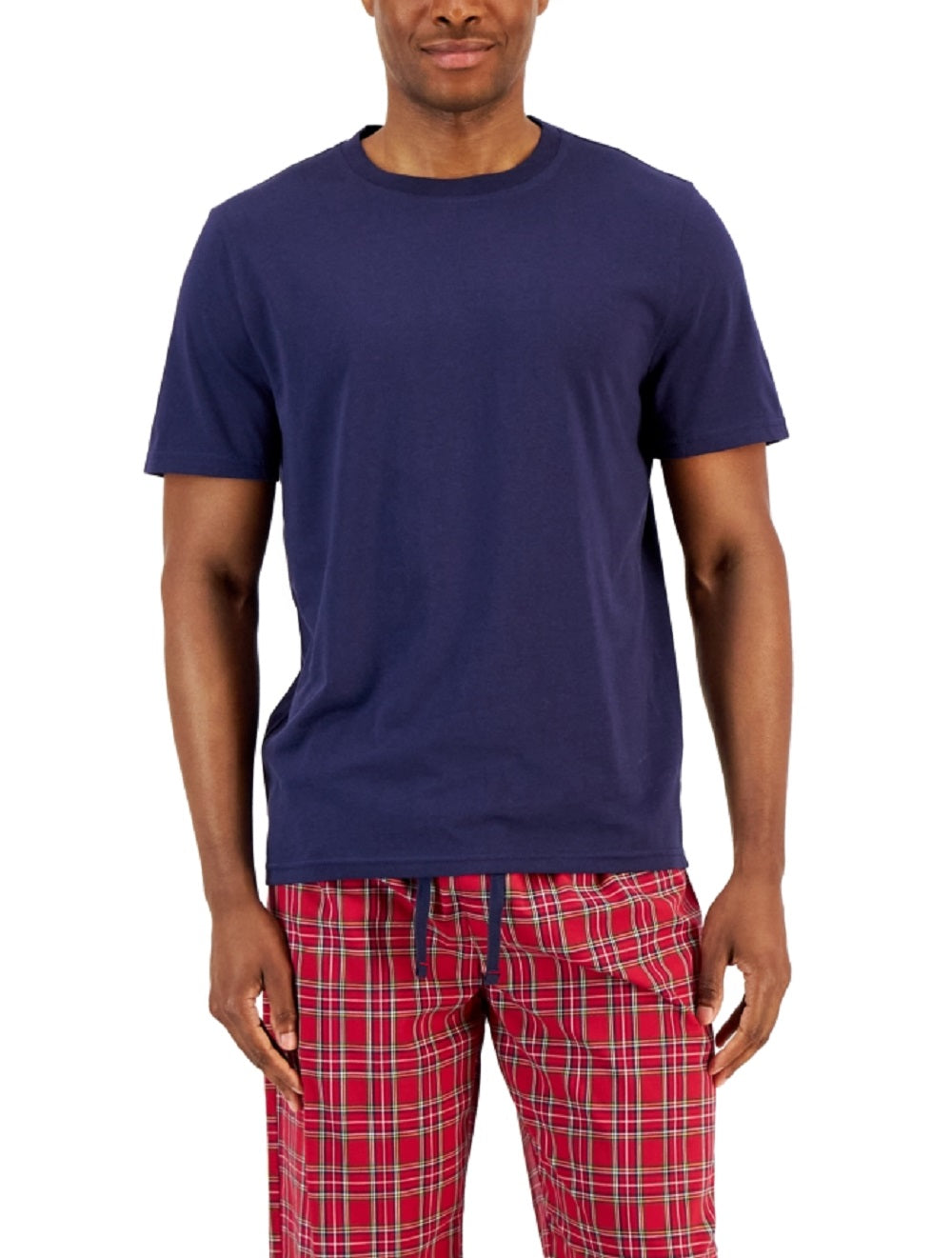 Conjunto de pijama masculino Club Room com blusa lisa e parte de baixo xadrez, vermelho, tamanho médio