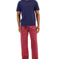 Conjunto de pijama masculino Club Room com blusa lisa e parte de baixo xadrez, vermelho, tamanho médio