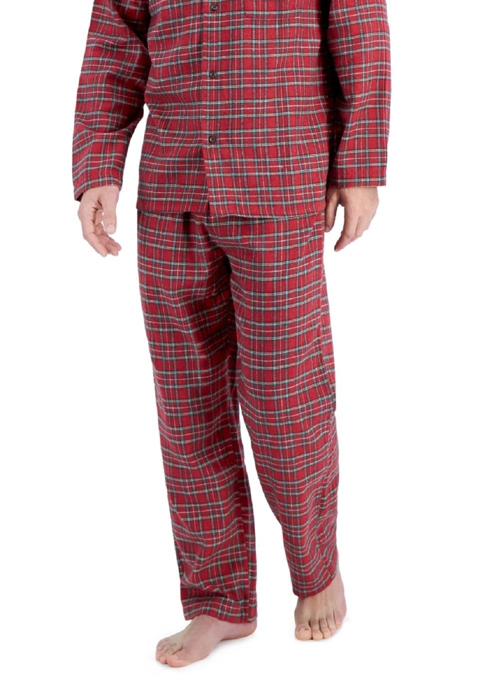 Conjunto de pijama de flanela sólida mesclada masculino Club Room, vermelho, tamanho pequeno