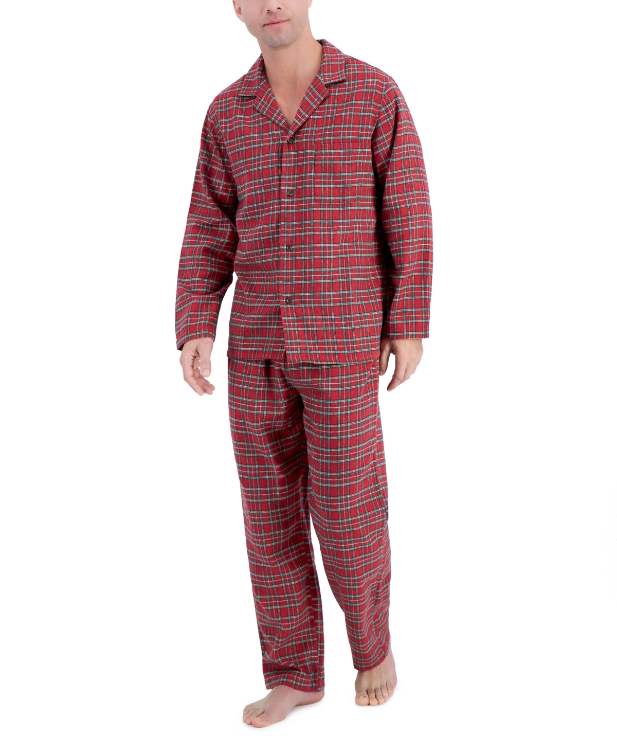Conjunto de pijama de flanela sólida mesclada masculino Club Room, vermelho, tamanho pequeno