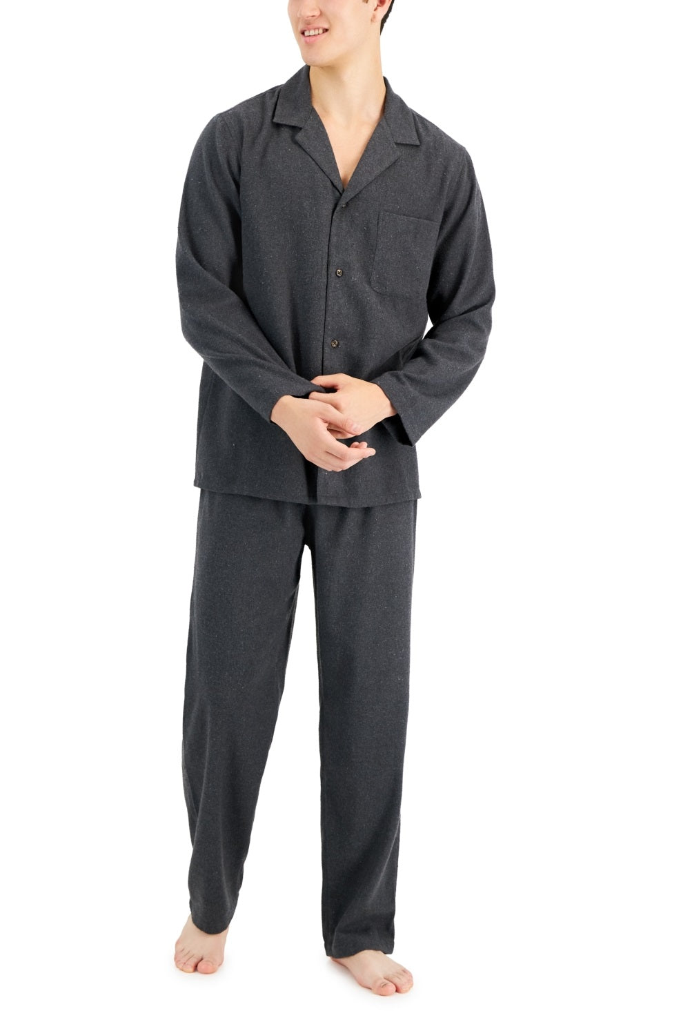 Conjunto de pijama de flanela sólida mesclada masculino Club Room, cinza, tamanho médio