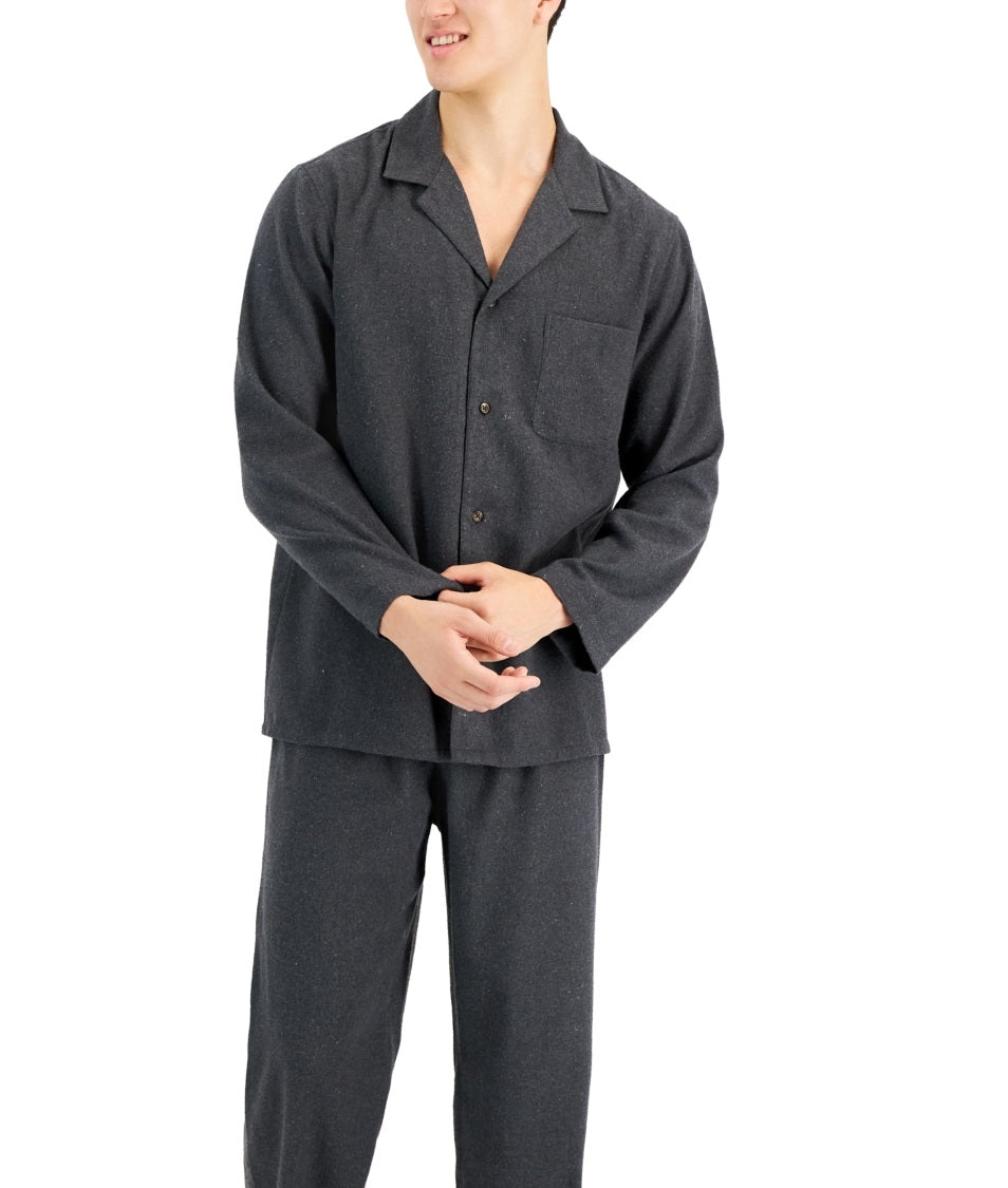 Conjunto de pijama de flanela sólida mesclada masculino Club Room, cinza, tamanho médio