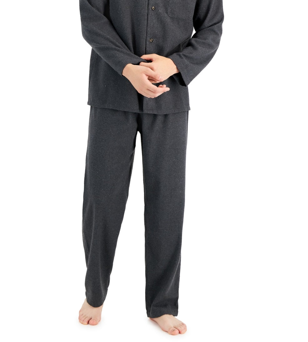 Conjunto de pijama de flanela sólida mesclada masculino Club Room, cinza, tamanho médio