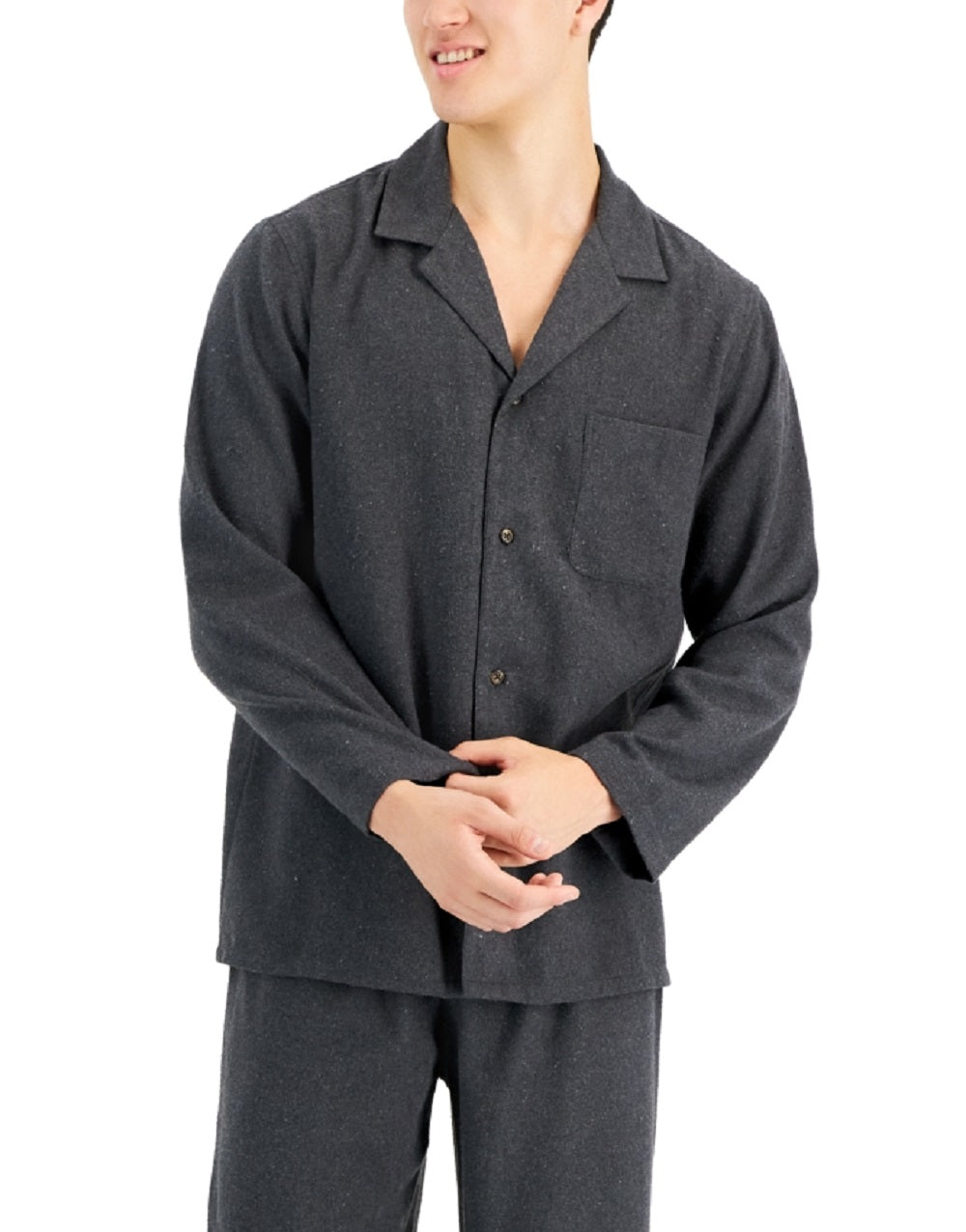 Conjunto de pijama de flanela sólida mesclada masculina Club Room, cinza, tamanho extragrande