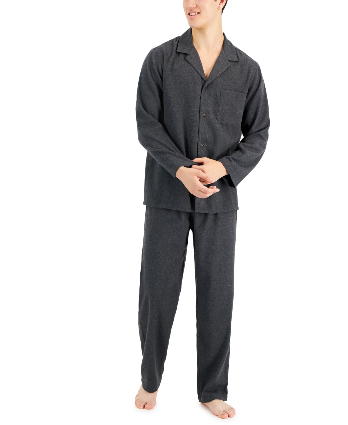 Conjunto de pijama de flanela sólida mesclada masculina Club Room, cinza, tamanho extragrande