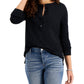 Blusa de gola redonda feminina de algodão estilo &amp; co, preta, tamanho médio