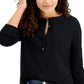 Blusa de gola redonda feminina de algodão estilo &amp; co, preta, tamanho médio