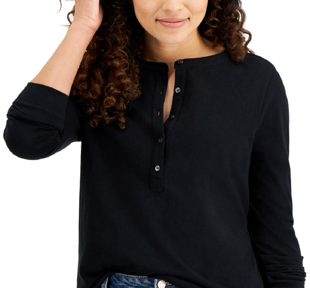 Blusa de gola redonda feminina de algodão estilo &amp; co, preta, tamanho médio