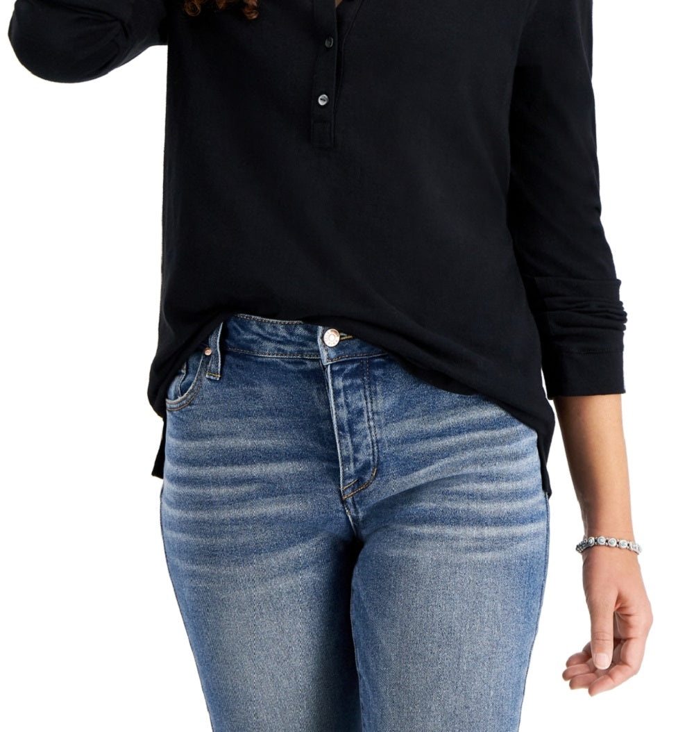 Blusa de gola redonda feminina de algodão estilo &amp; co, preta, tamanho médio