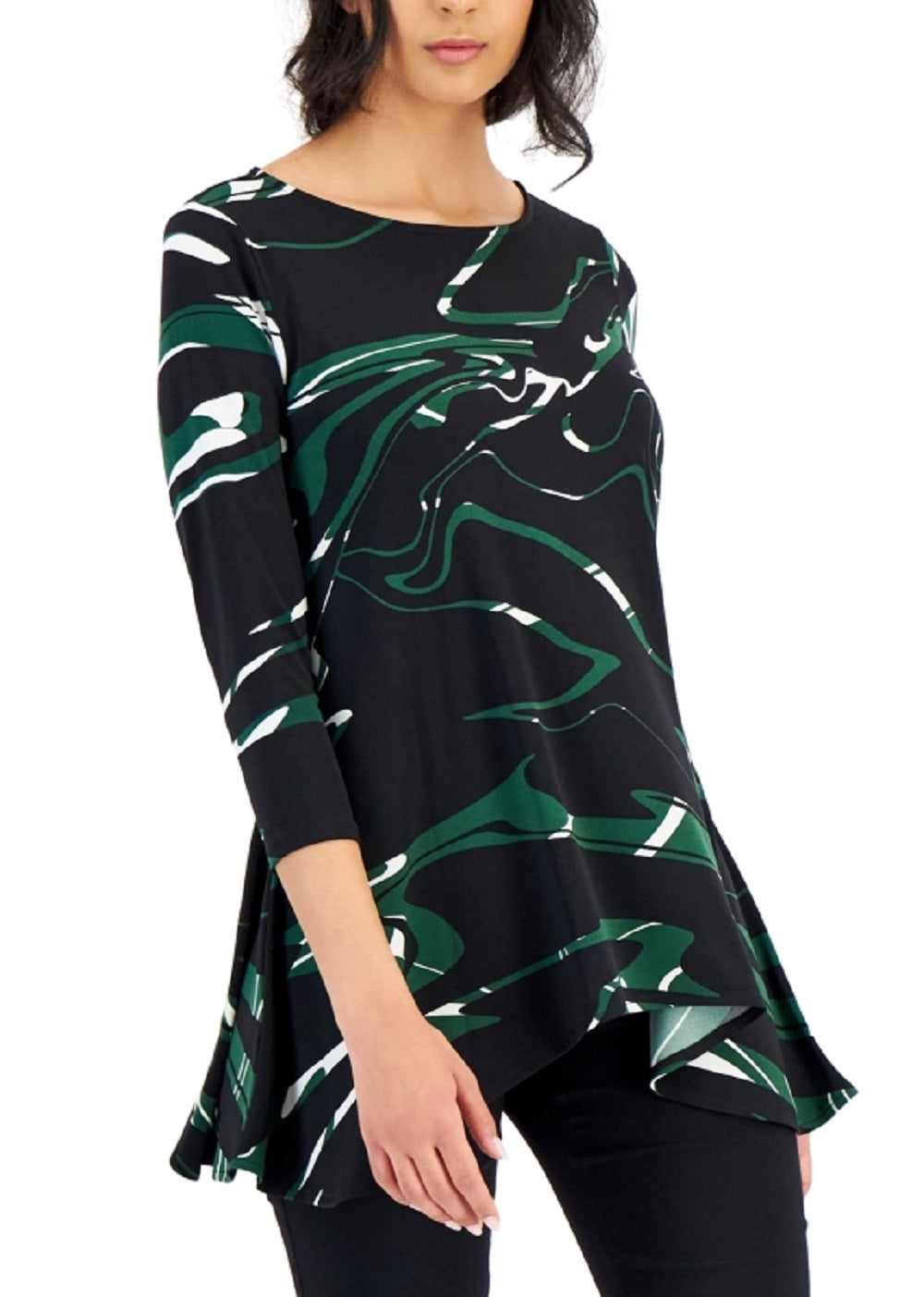 Blusa feminina Alfani estampada assimétrica, verde, tamanho médio