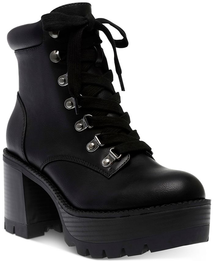 Botas femininas Wild Pair Maureene com cadarço, pretas, tamanho 8 M