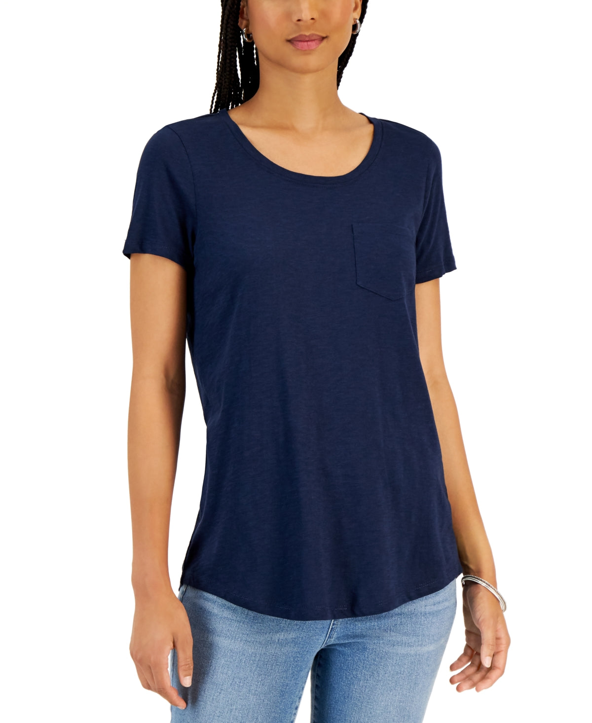 Camiseta feminina clássica estilo Slub, azul, tamanho pequeno grande