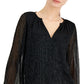 Top feminino Alfani Metallic Peasant, preto, tamanho 44