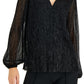 Top feminino Alfani Metallic Peasant, preto, tamanho 44