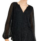 Top feminino Alfani Metallic Peasant, preto, tamanho 44