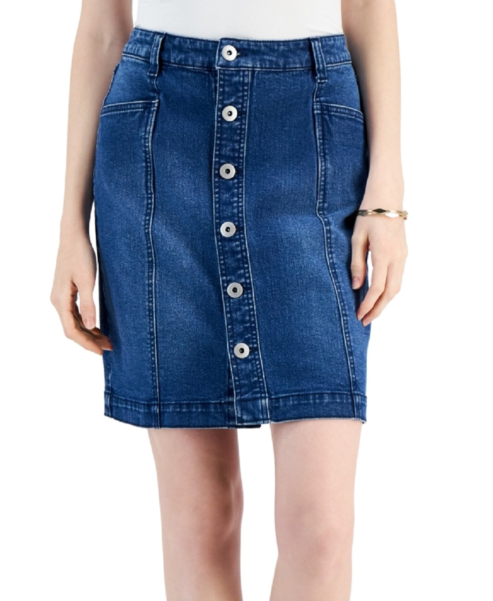 Saia jeans feminina com botões e botões, azul, tamanho 14, estilo &amp; co