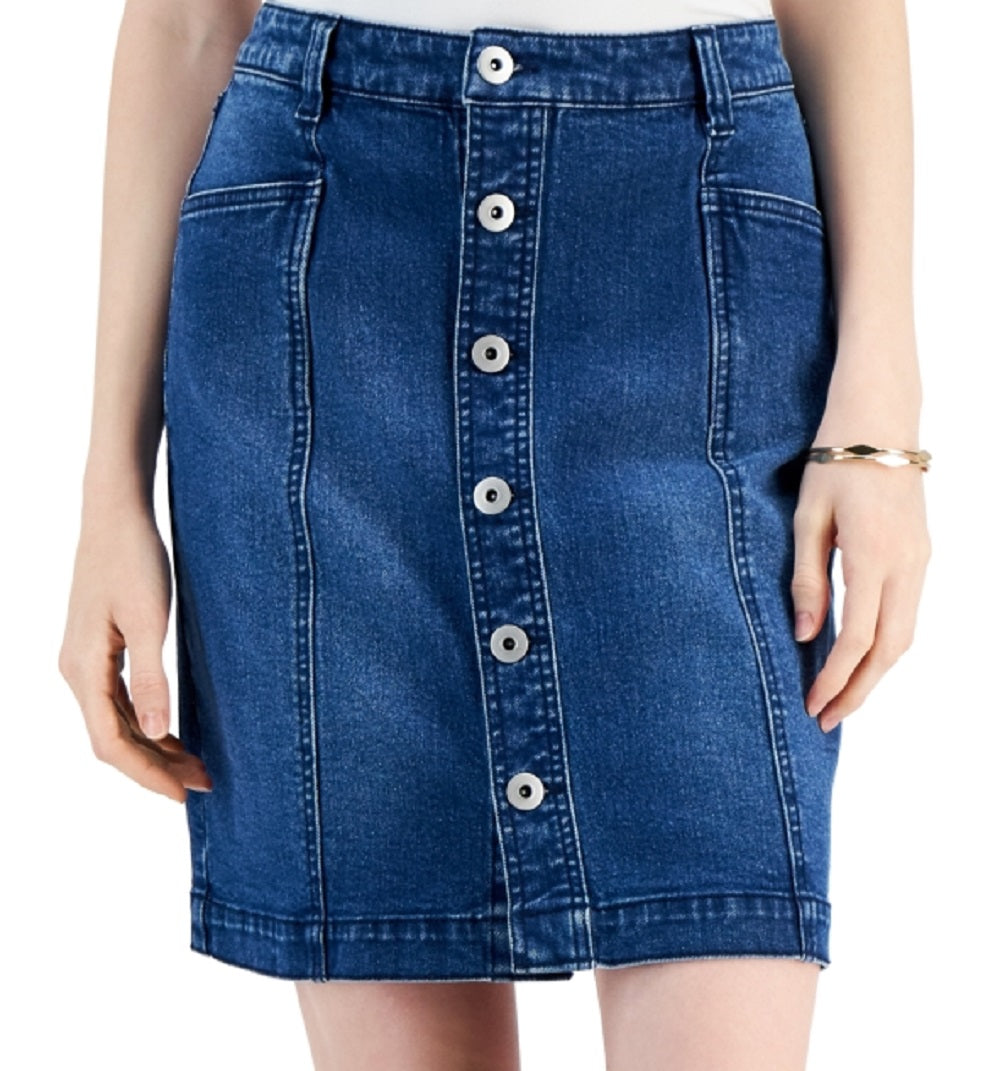 Saia jeans feminina com botões e botões, azul, tamanho 14, estilo &amp; co