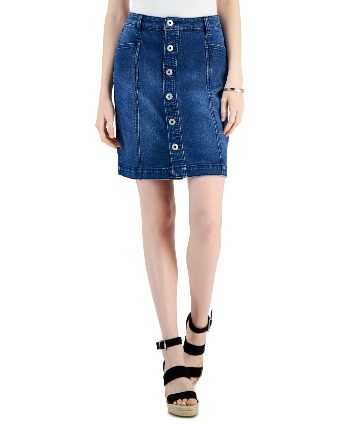 Saia jeans feminina com botões e botões, azul, tamanho 14, estilo &amp; co