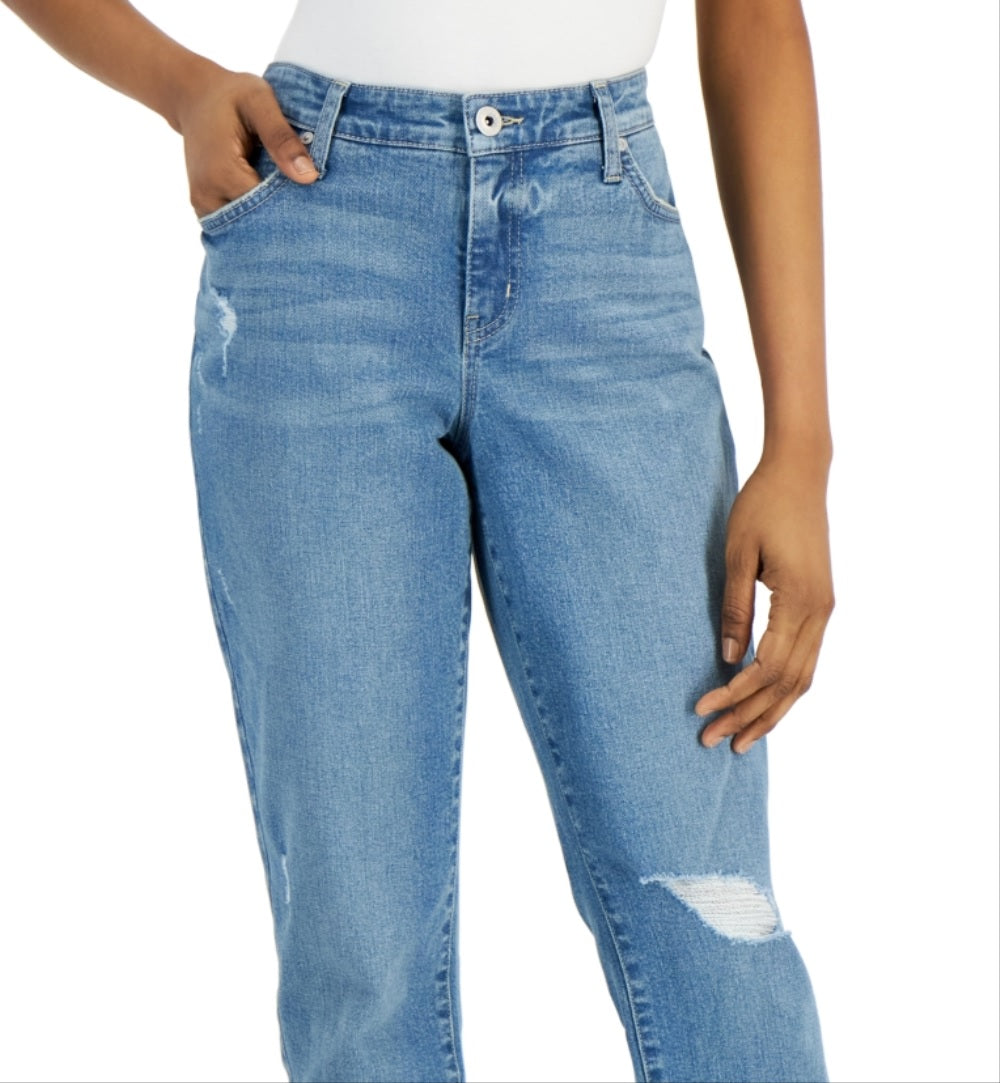 Jeans Curvy Destructed Girlfriend feminino Style &amp; Co, azul, tamanho 6