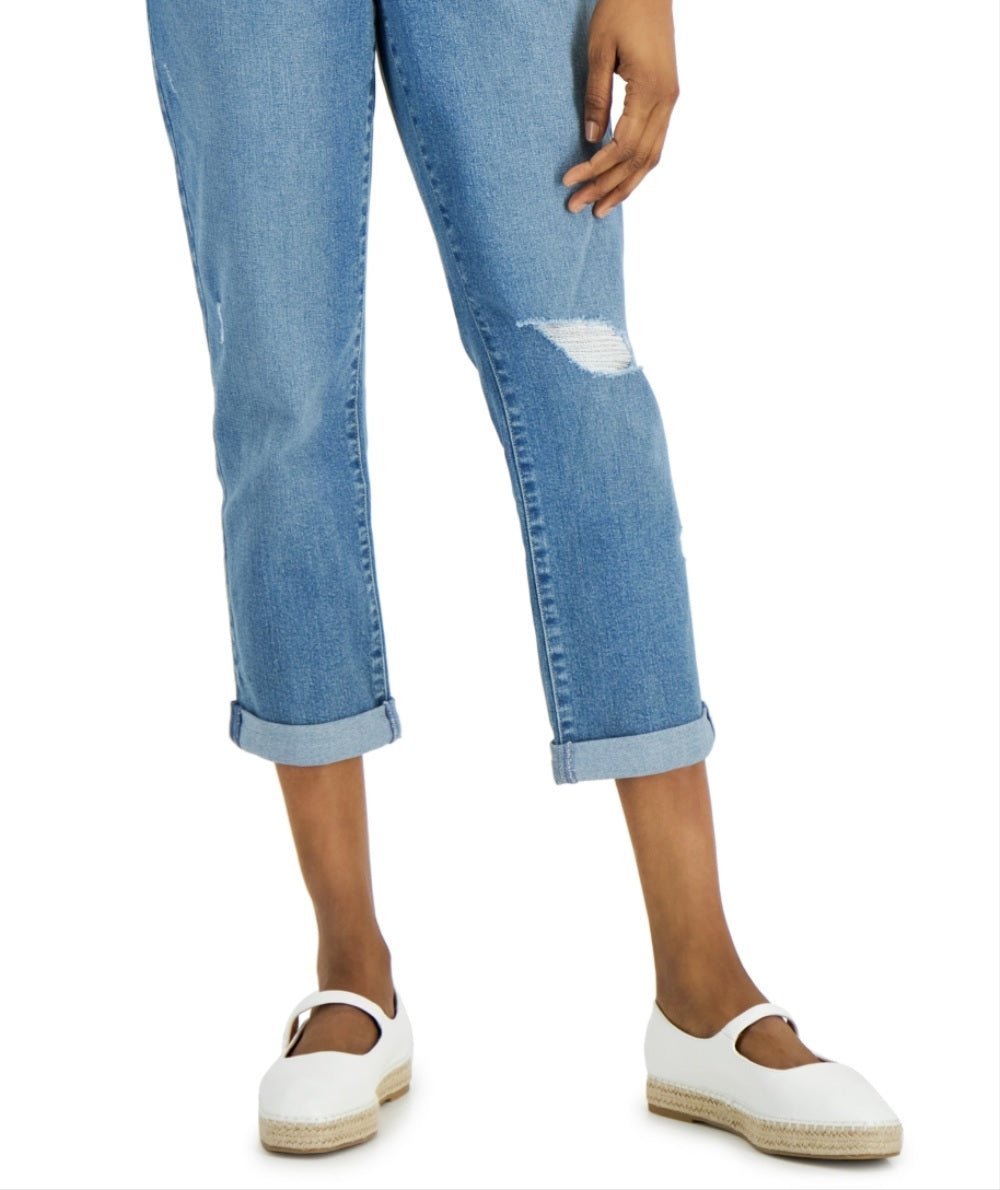 Jeans Curvy Destructed Girlfriend feminino Style &amp; Co, azul, tamanho 6