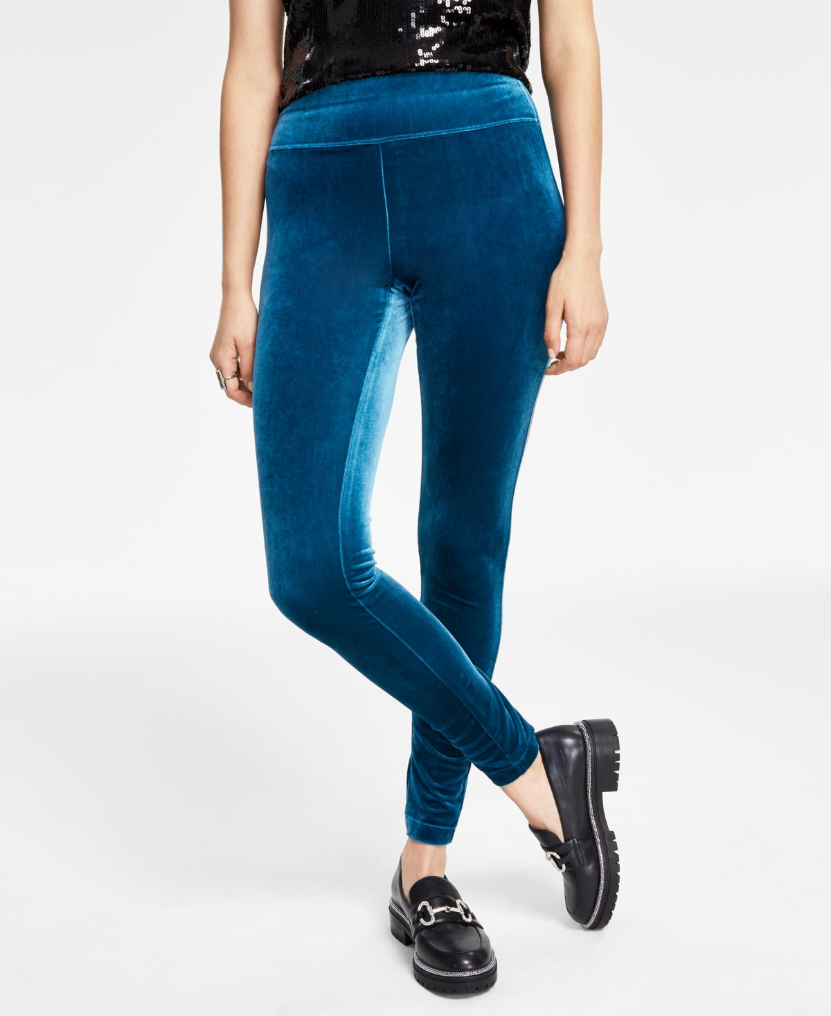Leggings skinny femininas de veludo sem costura da INC International Concepts, azul, tamanho a definir