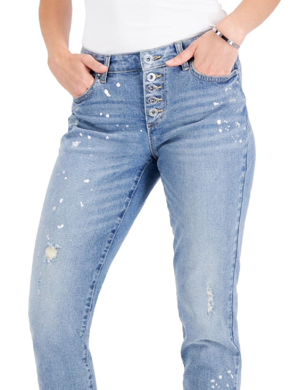 Calça feminina INC International Concepts Paint Splatter cintura média perna reta azul tamanho 4