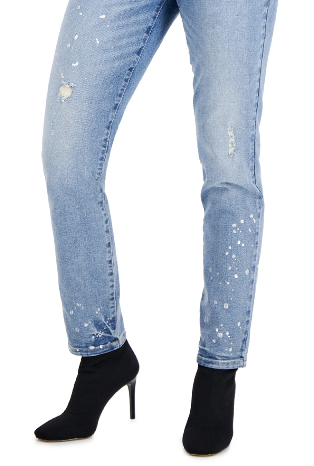 Calça feminina INC International Concepts Paint Splatter cintura média perna reta azul tamanho 4