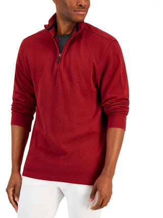 Suéter masculino Club Room com gola simulada e zíper 1/4, vermelho, tamanho extragrande