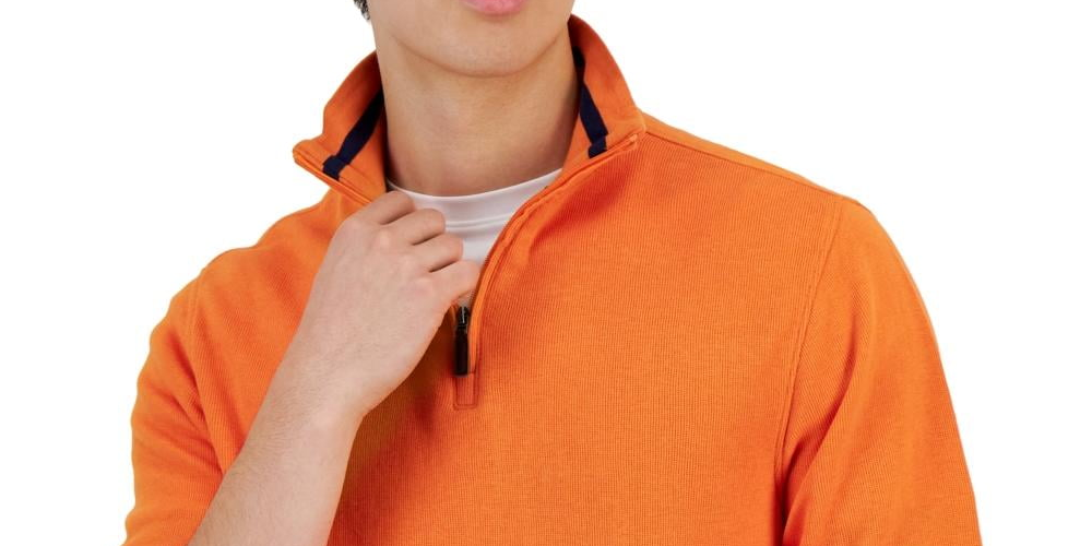 Suéter masculino Club Room com gola simulada e zíper 1/4 laranja tamanho XX-G